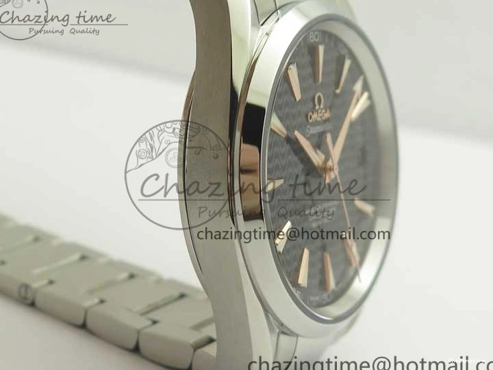 0228 FlexibleFit Aqua Terra 150M SS VSF 1:1 Best Edition Black Wave Textured Dial RG Hand on SS Bracelet A8500 Super Clone 8032